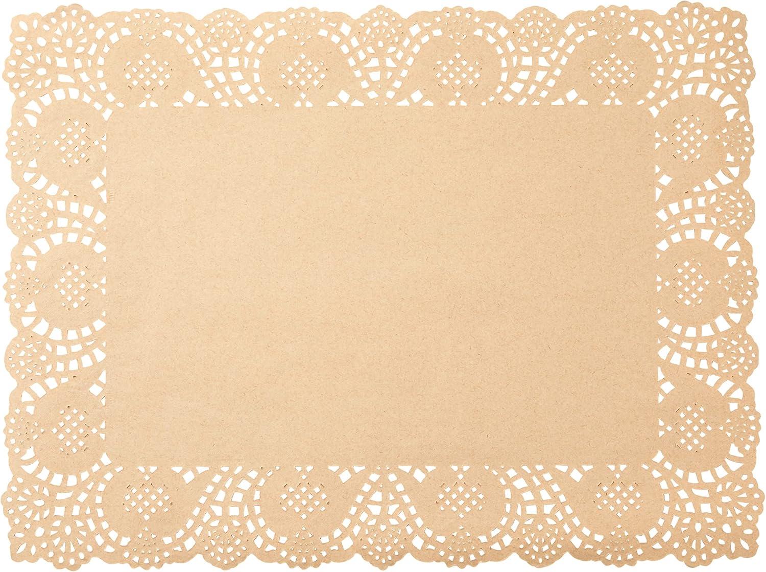 Juvale 100-Pack Brown Rectangle Disposable Placemats - Lace Paper Doilies for Wedding Table, Thanksgiving, Party, 15.5x12 In