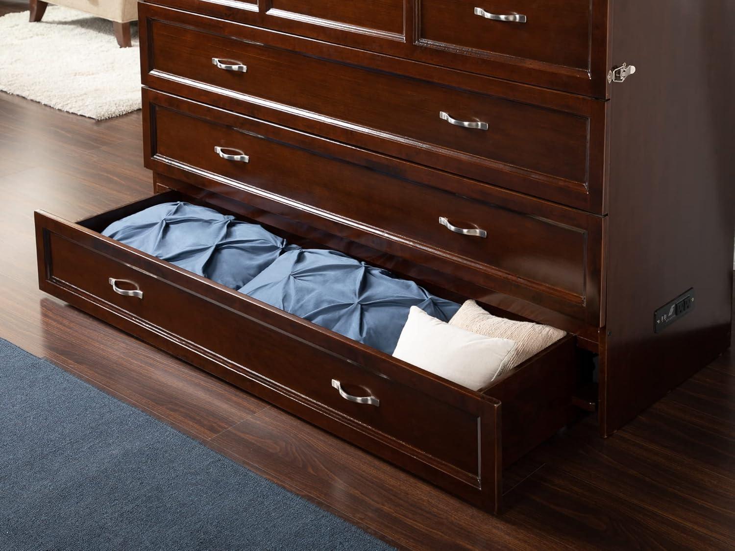 Queen Deerfield Murphy Bed Chest with Charging Station Walnut - AFI: Space-Saving Design, No Box Spring Needed