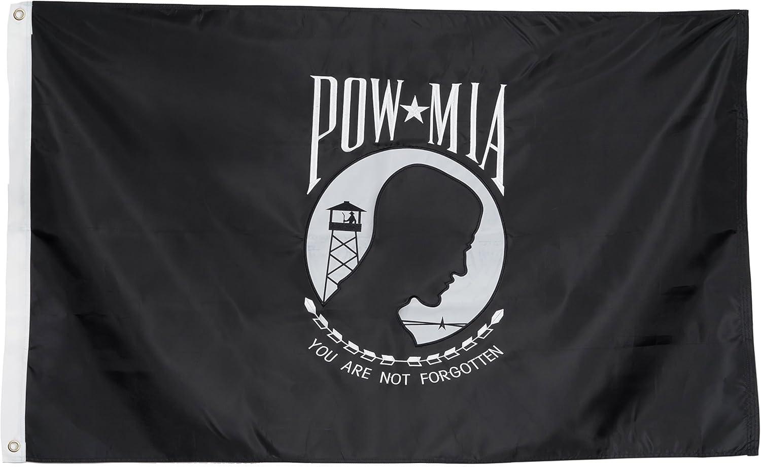 POW MIA 3x5 Nylon Flag - Double Sided and Embroidered - All Weather, Durable, Outdoor Nylon Flag - Front Line Flags