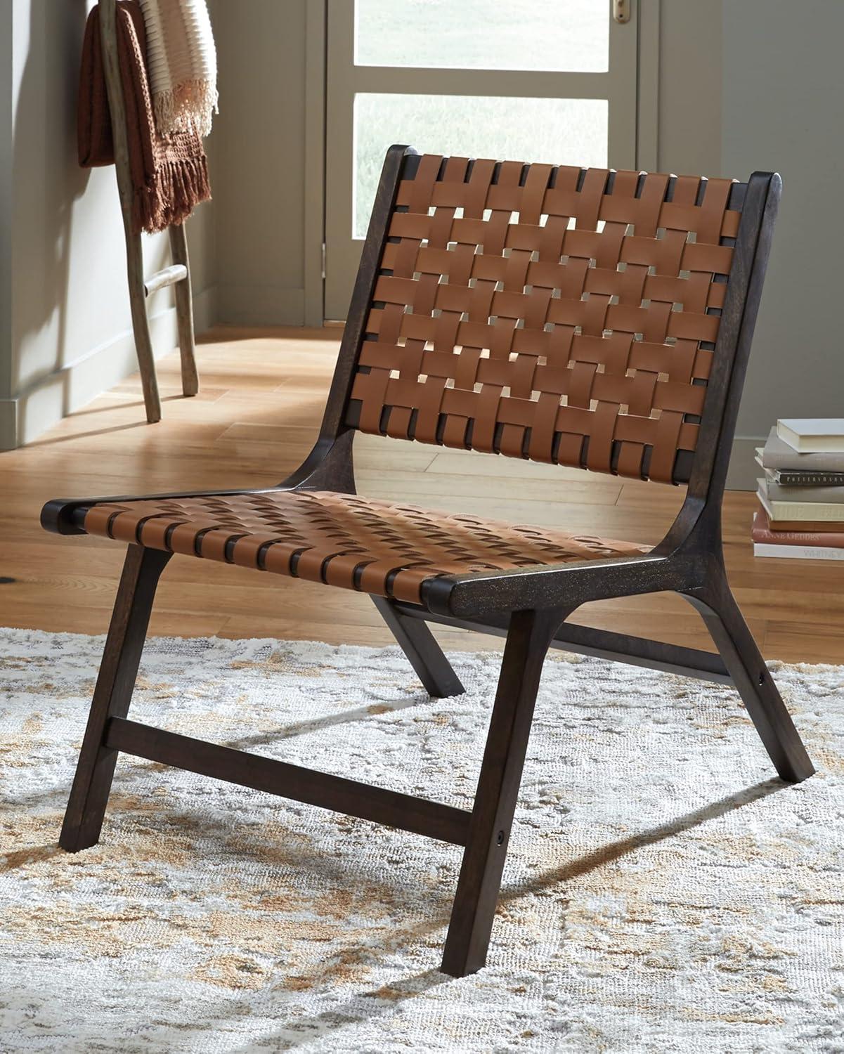 Fayme 24'' Black and Light Brown Leather Woven Accent Chair