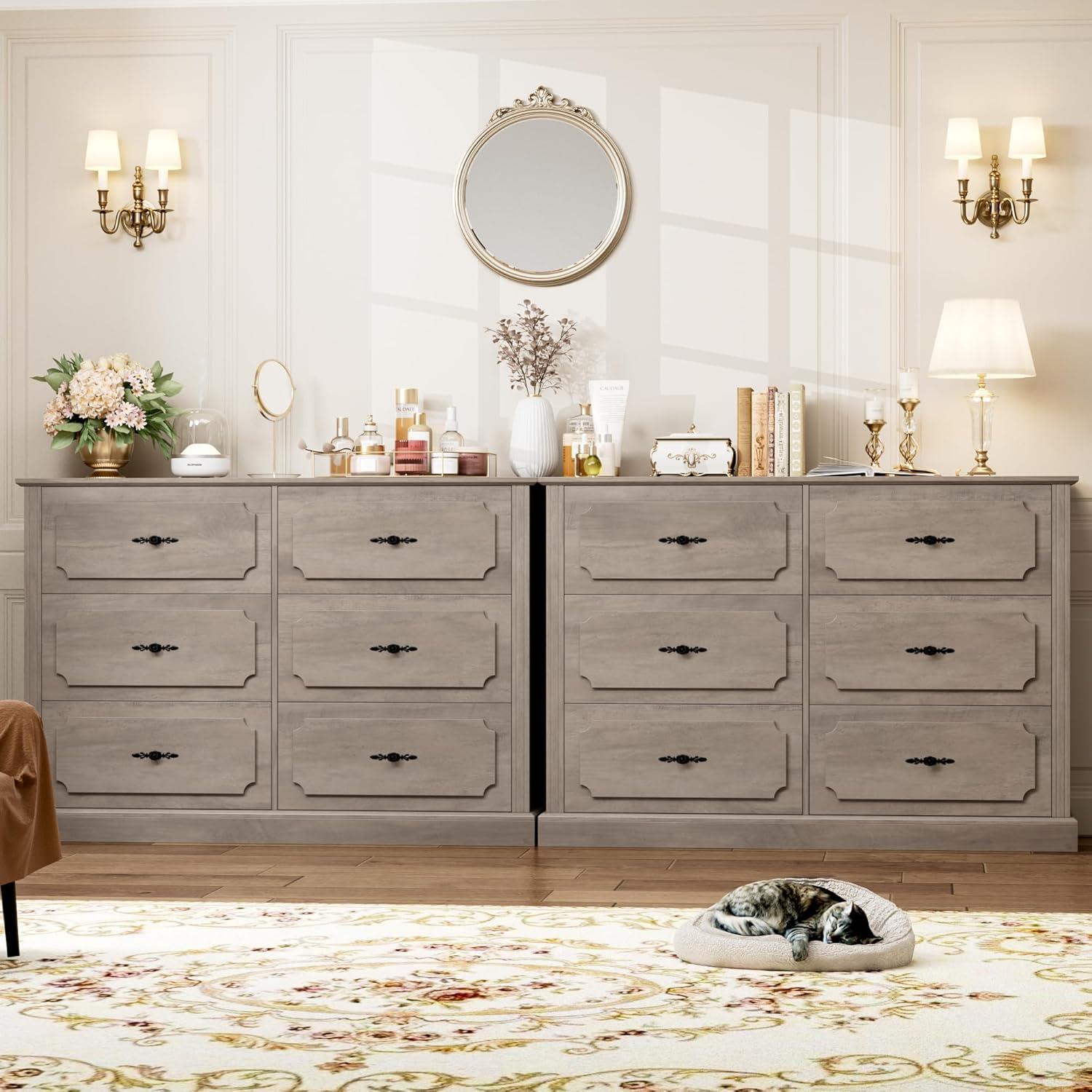 Gray Farmhouse 6-Drawer Wooden Nursery Dresser