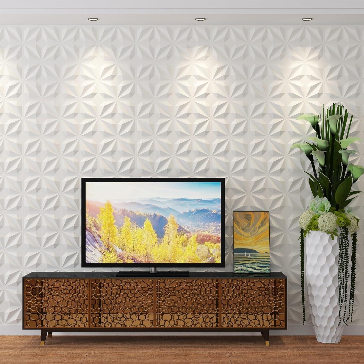 MIX3D Decorative 3D Wall Panels Star Textured PVC Wall Panels for Interior Wall Decor, 12''x12'' White Pack of 33 Tiles Cover 32 Sq. Ft