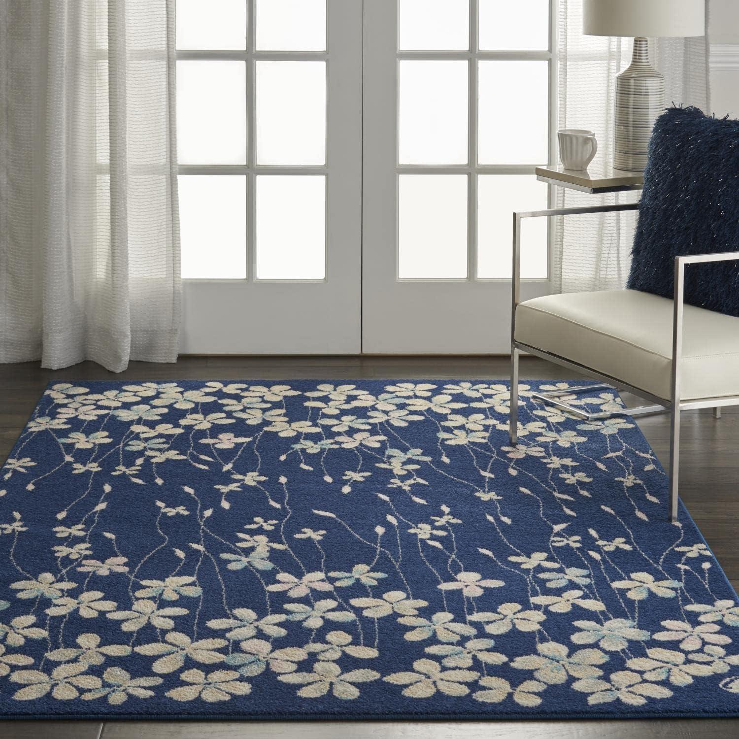 Elysian Navy Floral 5' x 7' Reversible Viscose Area Rug