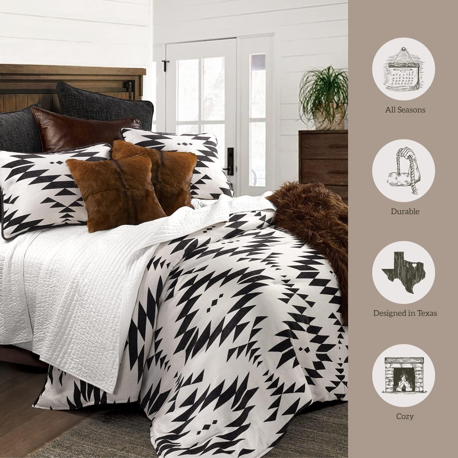 Amelia Off-White Black Aztec Print Jacquard Southwestern Rustic 3 Piece Comforter Set