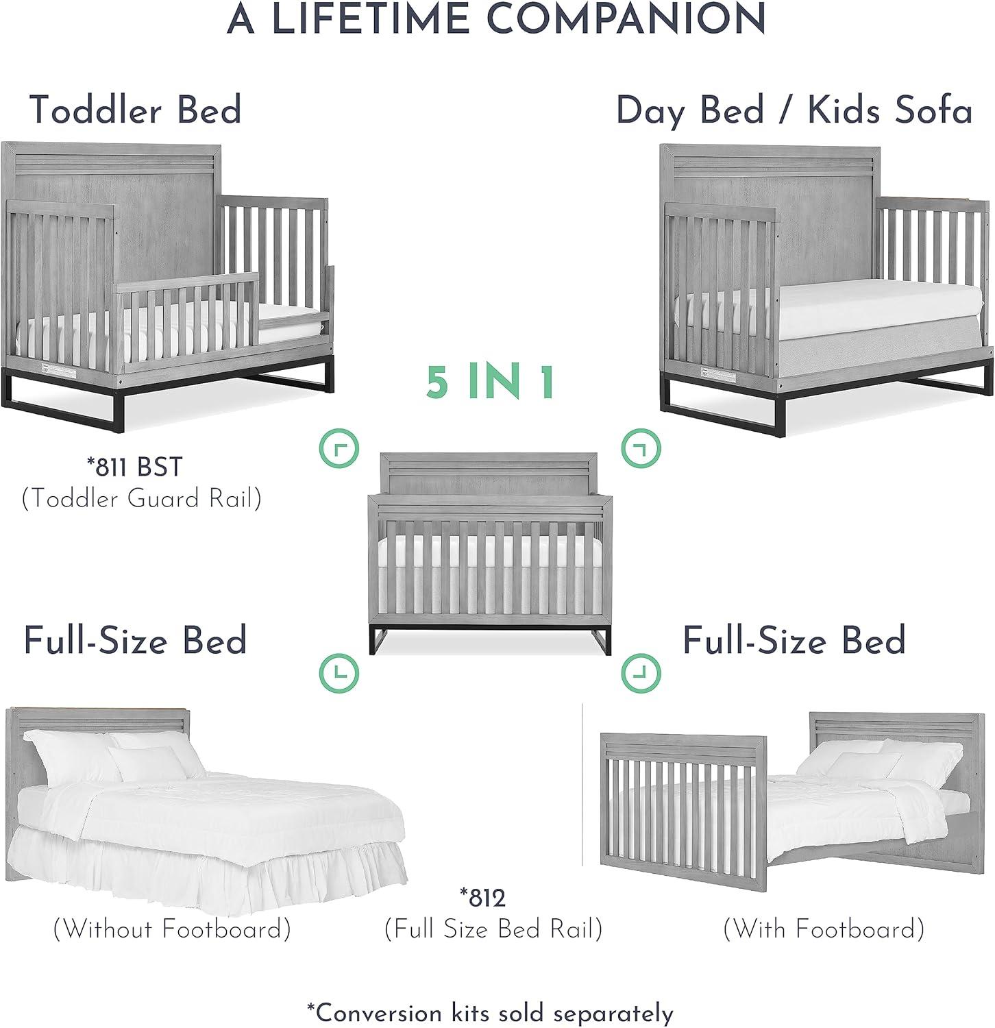 Imperial Grey Hardwood Convertible Crib for Newborns and Toddlers