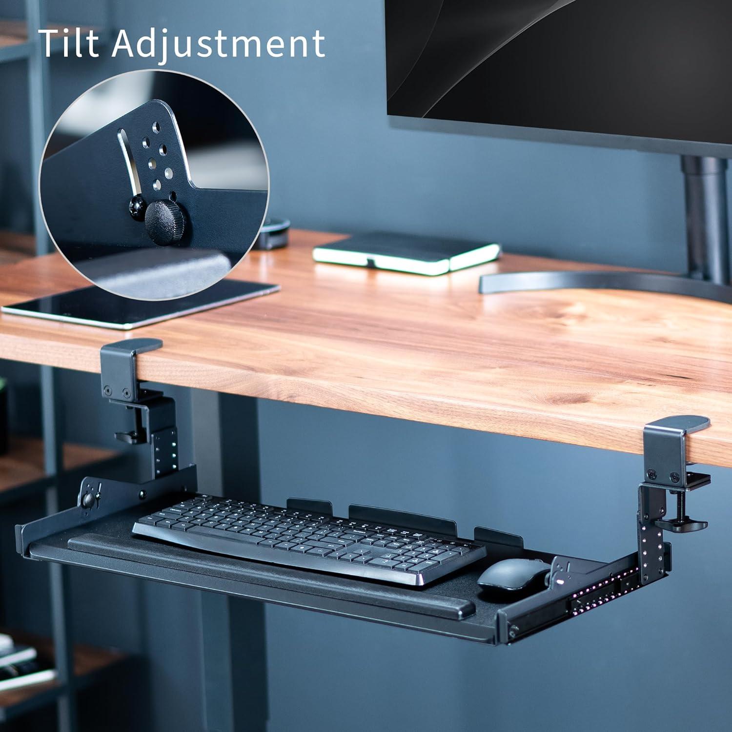 VIVO Premium Height Adjustable Clamp-on Tilting Computer Keyboard and Mouse Tray