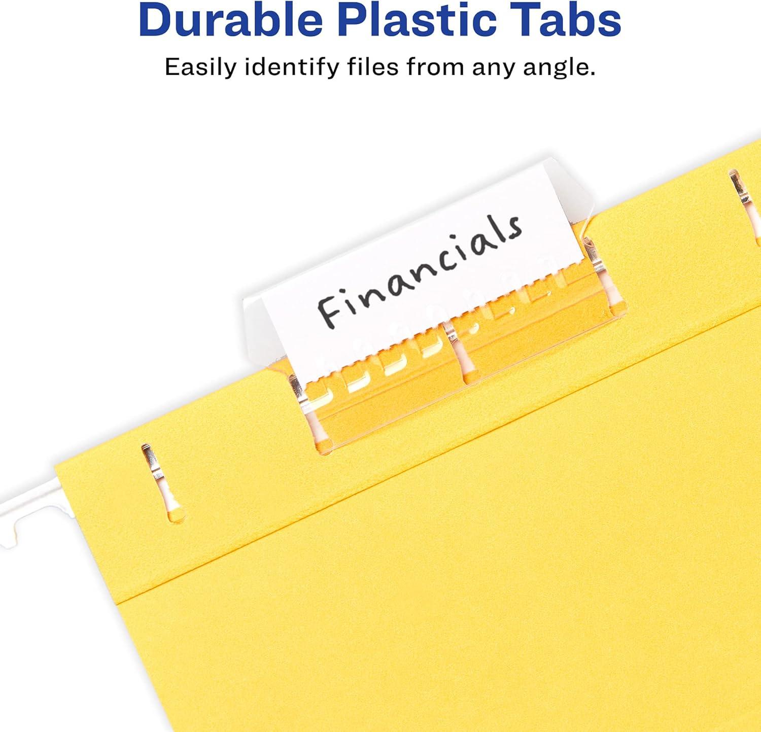 Avery Hanging File Tabs, 1/5 Cut, Clear, Permanent, Pack of 20 (6727)