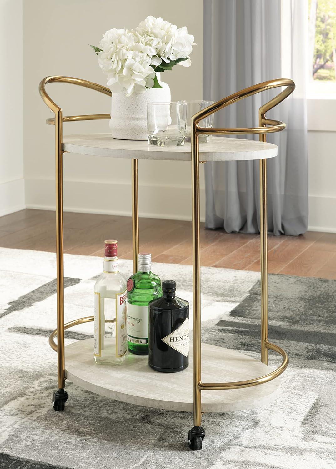 Signature Design by Ashley Casual Tarica Bar Cart  Cream/Gold Finish