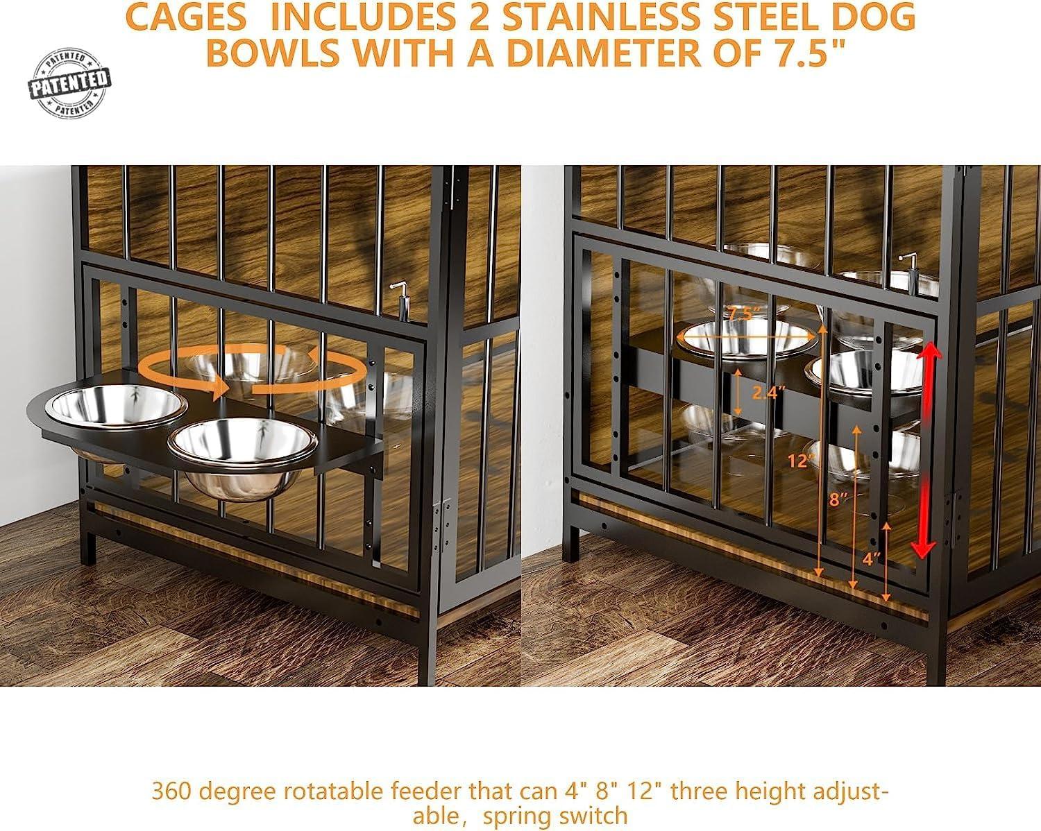 LOVMOR Dog Crate Furniture-Style Cages for Small Dogs Indoor Heavy Duty Super Sturdy Dog Kennels with 2 Stainless Steel Bowls