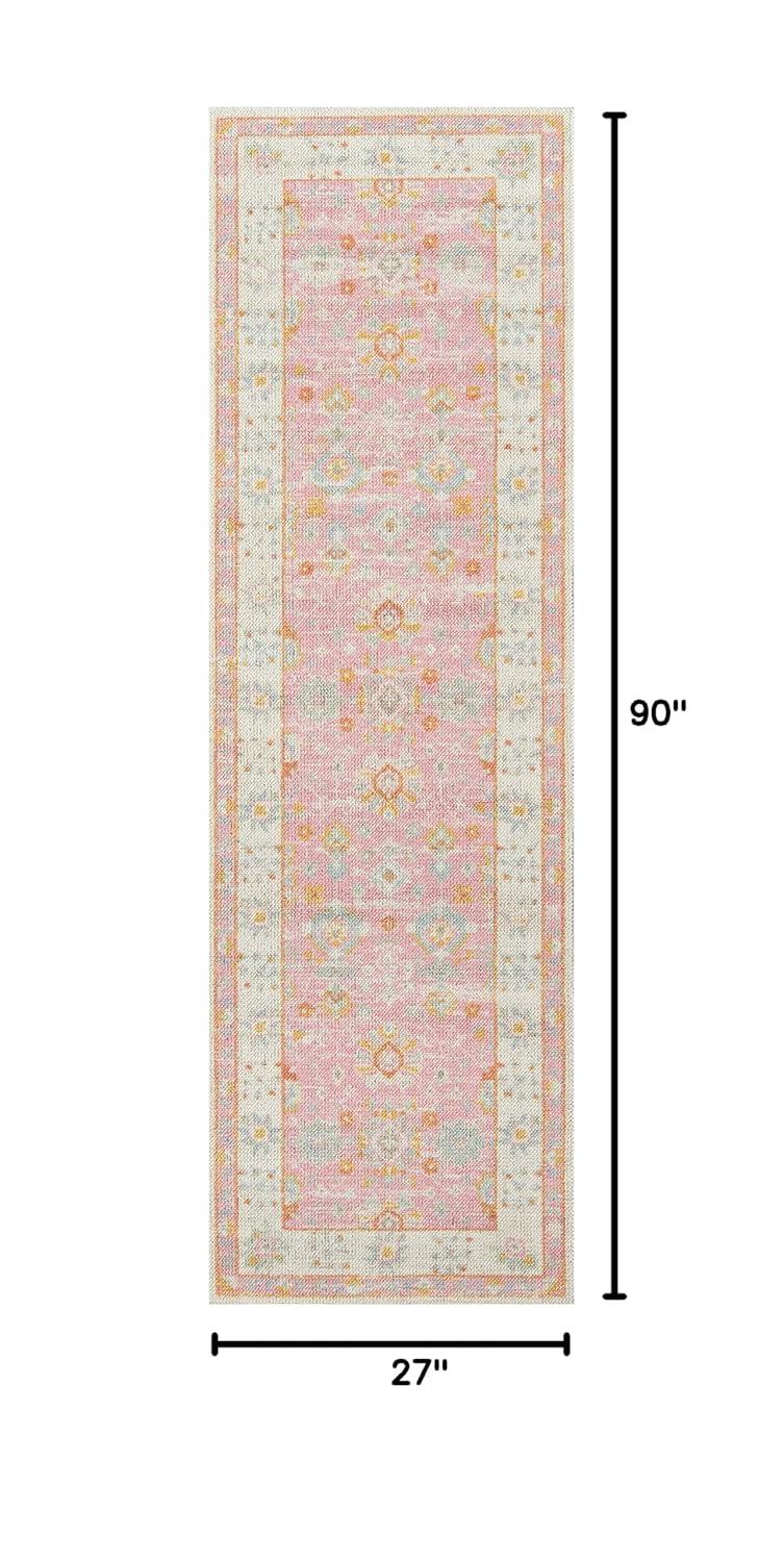 2'3"x7'6" Runner Anatolia Riylnn Rug Pink - Momeni: Bohemian Wool & Nylon Area Rug, Low Pile, Floral Pattern