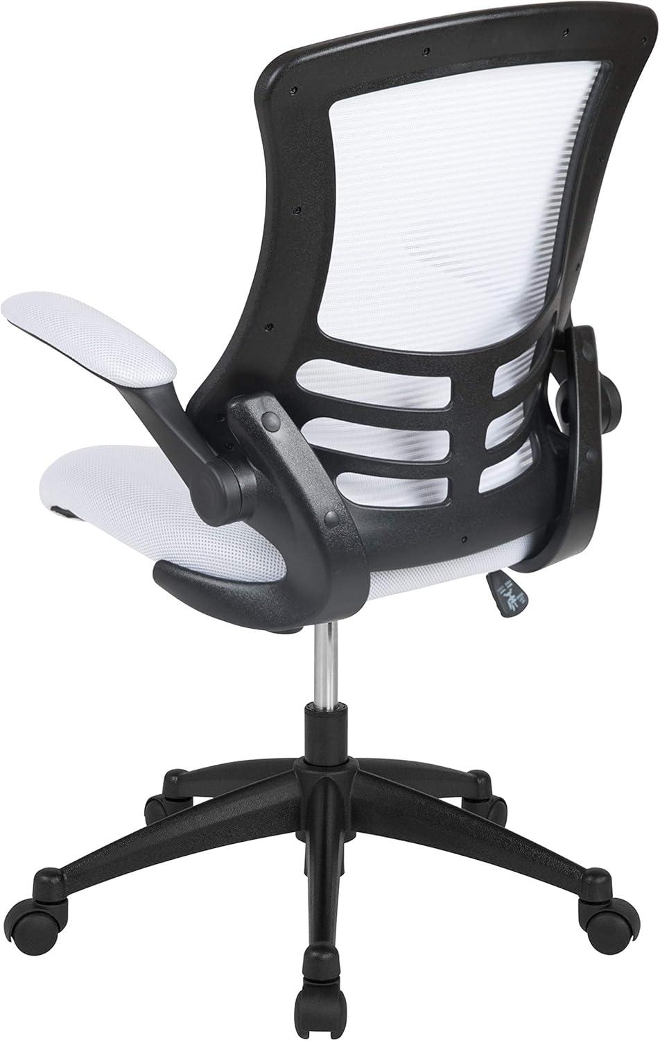 Flash Furniture Kelista Mid-Back White Mesh Swivel Ergonomic Task Office Chair with Flip-Up Arms