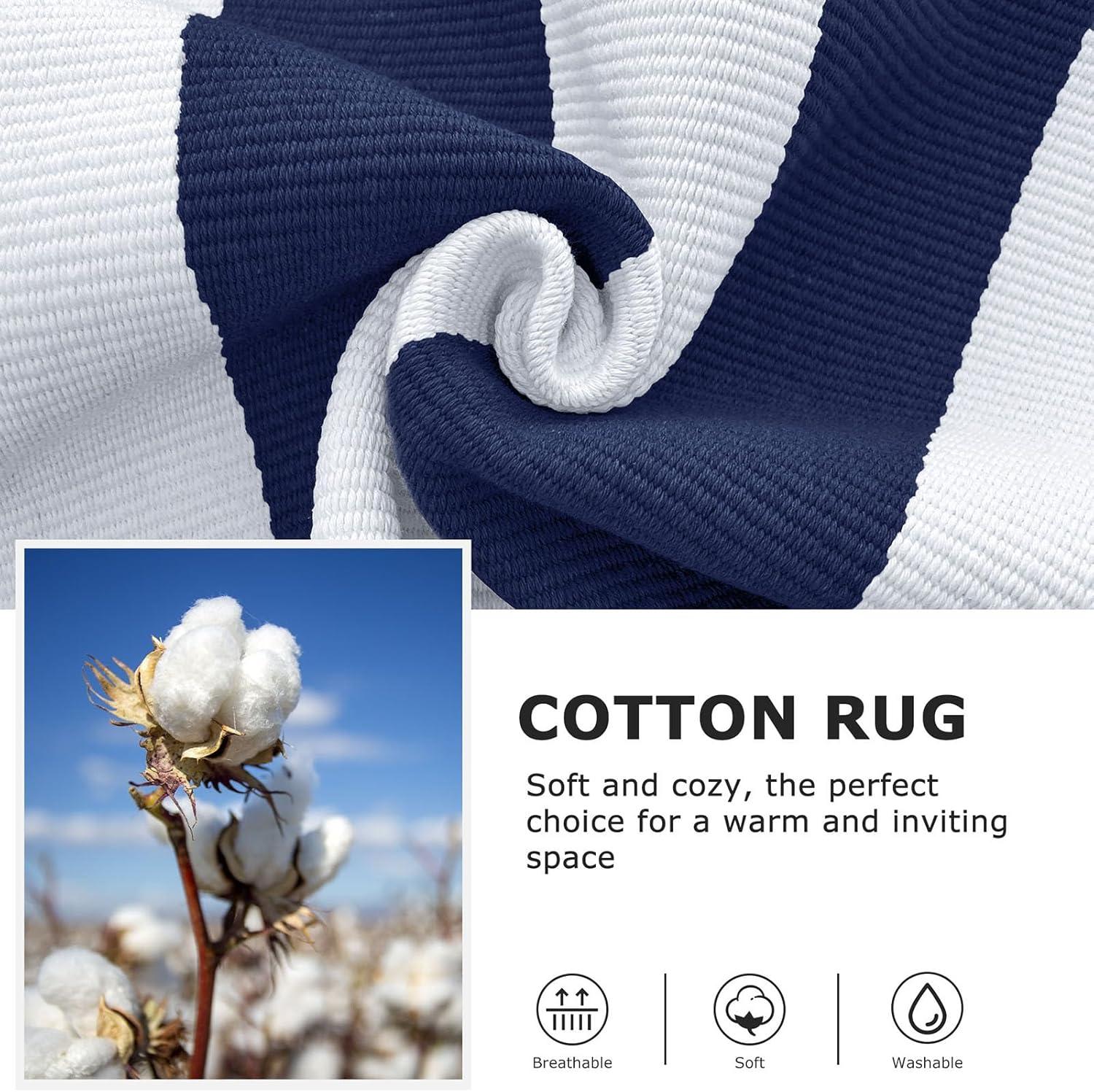 IOHOUZE Navy and White Striped Rug 2'x3' Front Door Rugs, Small Washable Area Rug for Front Porch, Spring Summer Doormats Outdoor Indoor, Cotton Rugs for Entryway Porch Entrance