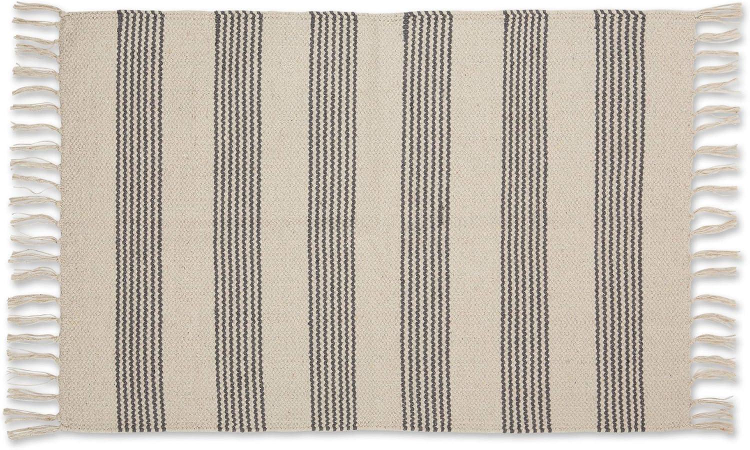 Gray Ticking Stripe Hand-Loomed Rug 2x3 Ft