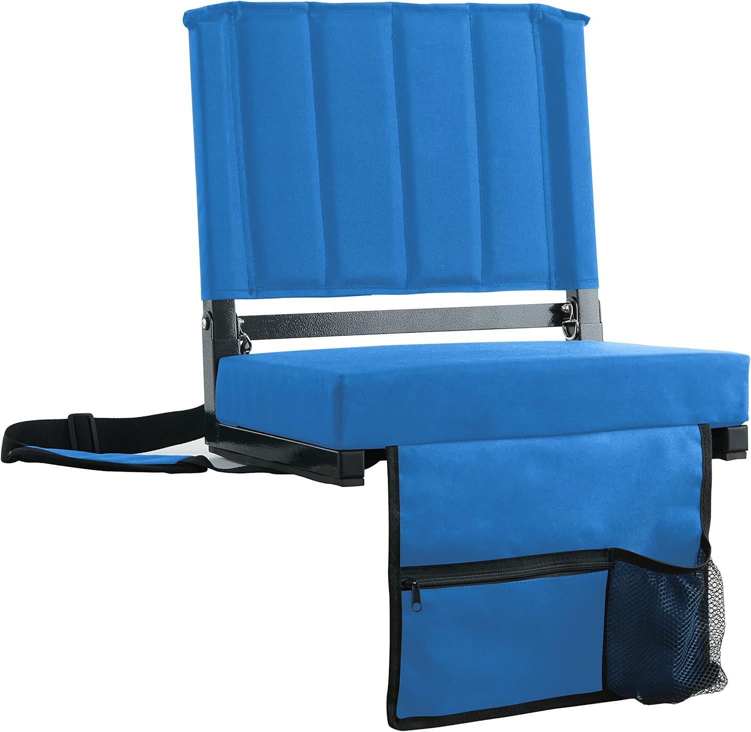 Blue Foam Portable Stadium Seat with Cup Holder