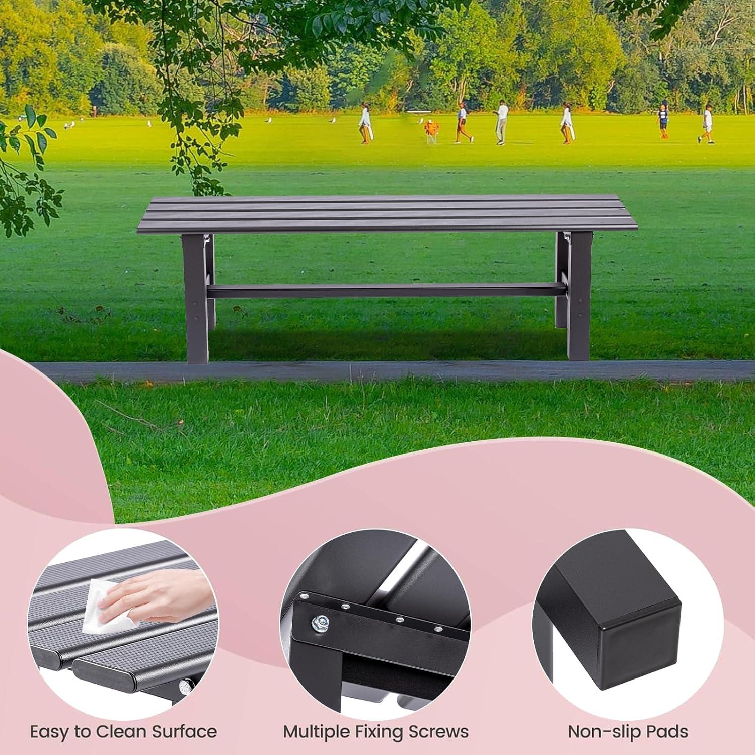 TECSPACE 47 Inches Aluminum Outdoor Weatherproof Bench Backless, 330 LBS Bearing Capacity Garden Porch Bench, Black