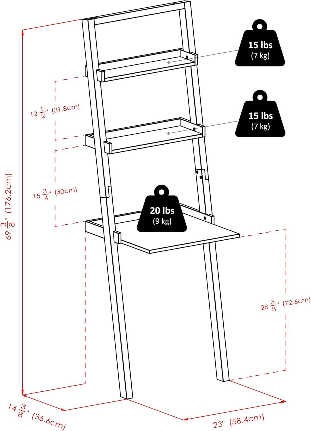 69.36" Bellamy Leaning Desk with 2 Shelves Black - Winsome: Traditional Style, Spot Clean, No Storage