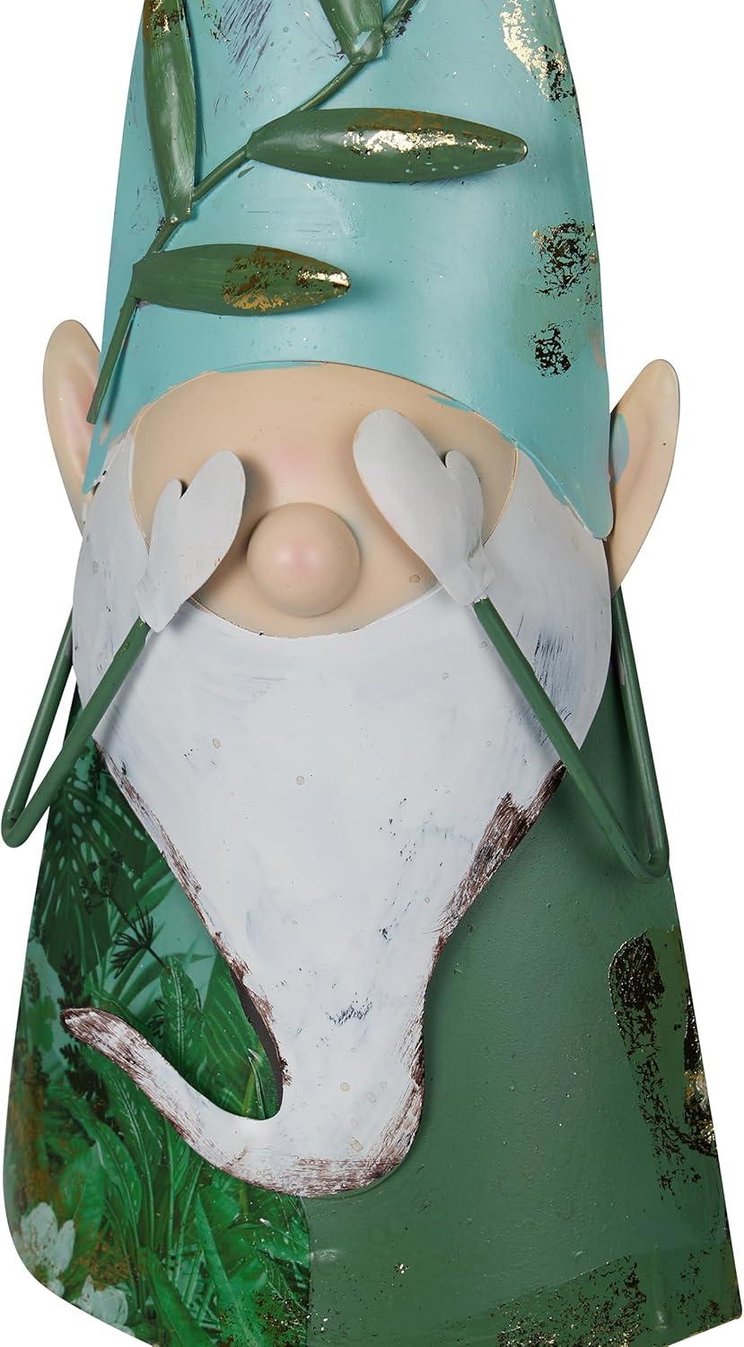 Whimsical Green Iron Hide-and-Seek Garden Gnome, 19"