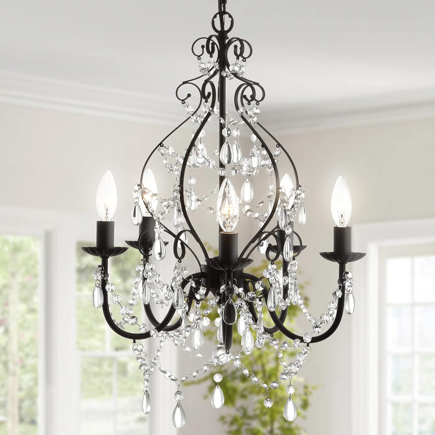 Maura 5-Light 17" Crystal/Metal LED Chandelier, Black