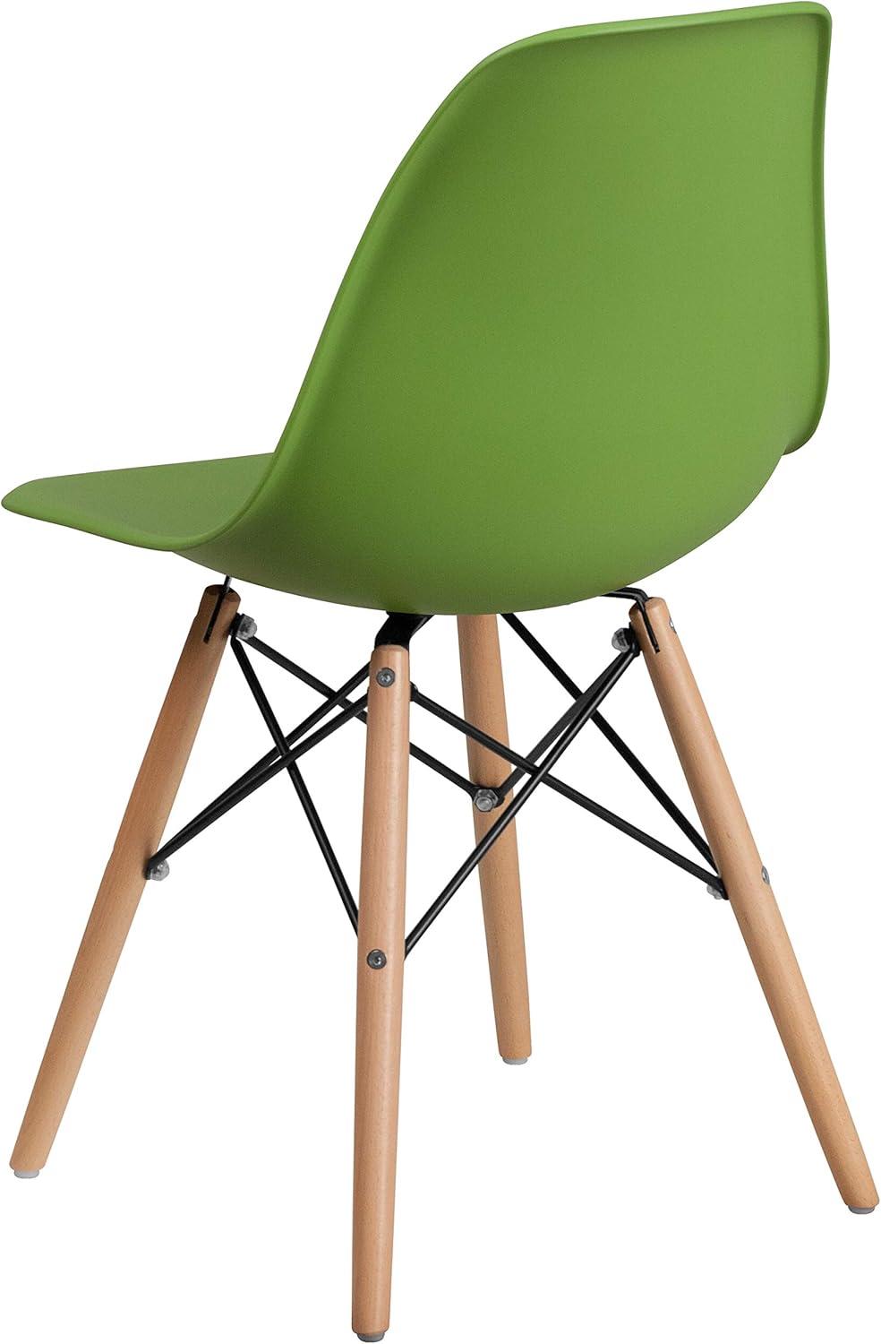 Mid-Century Modern Green Plastic Side Chair with Wooden Legs