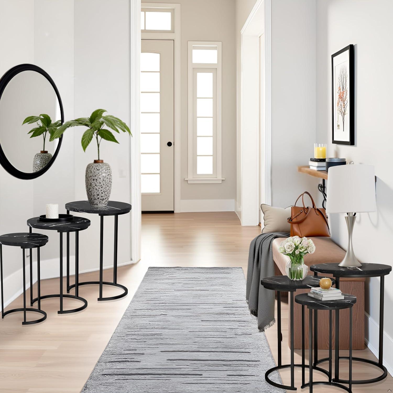 Black Faux Marble and Metal Round Nesting Tables Set of 3