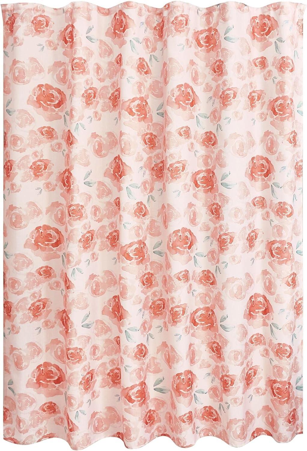 iDesign Watercolor Floral Polyester Shower Curtain - 12 Reinforced Buttonholes - 72" x 72" – Peach