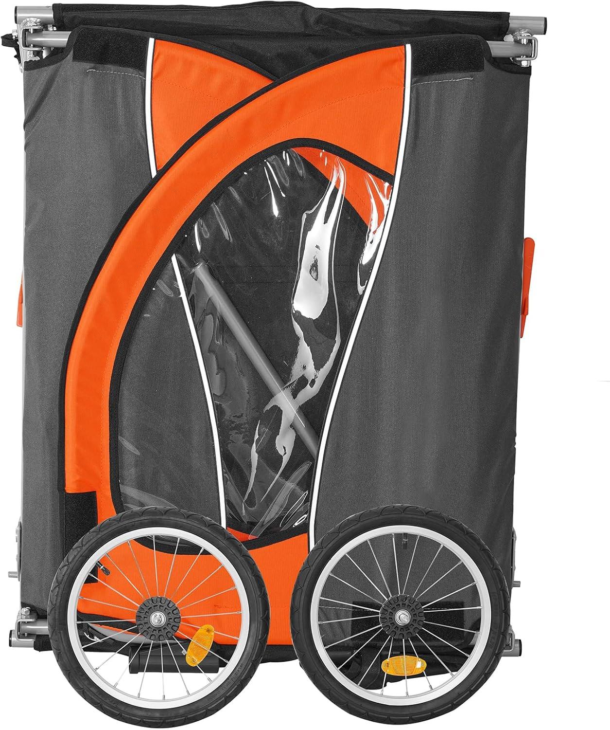 Orange and Black 2-Seat Steel Frame Bike Trailer with Canopy