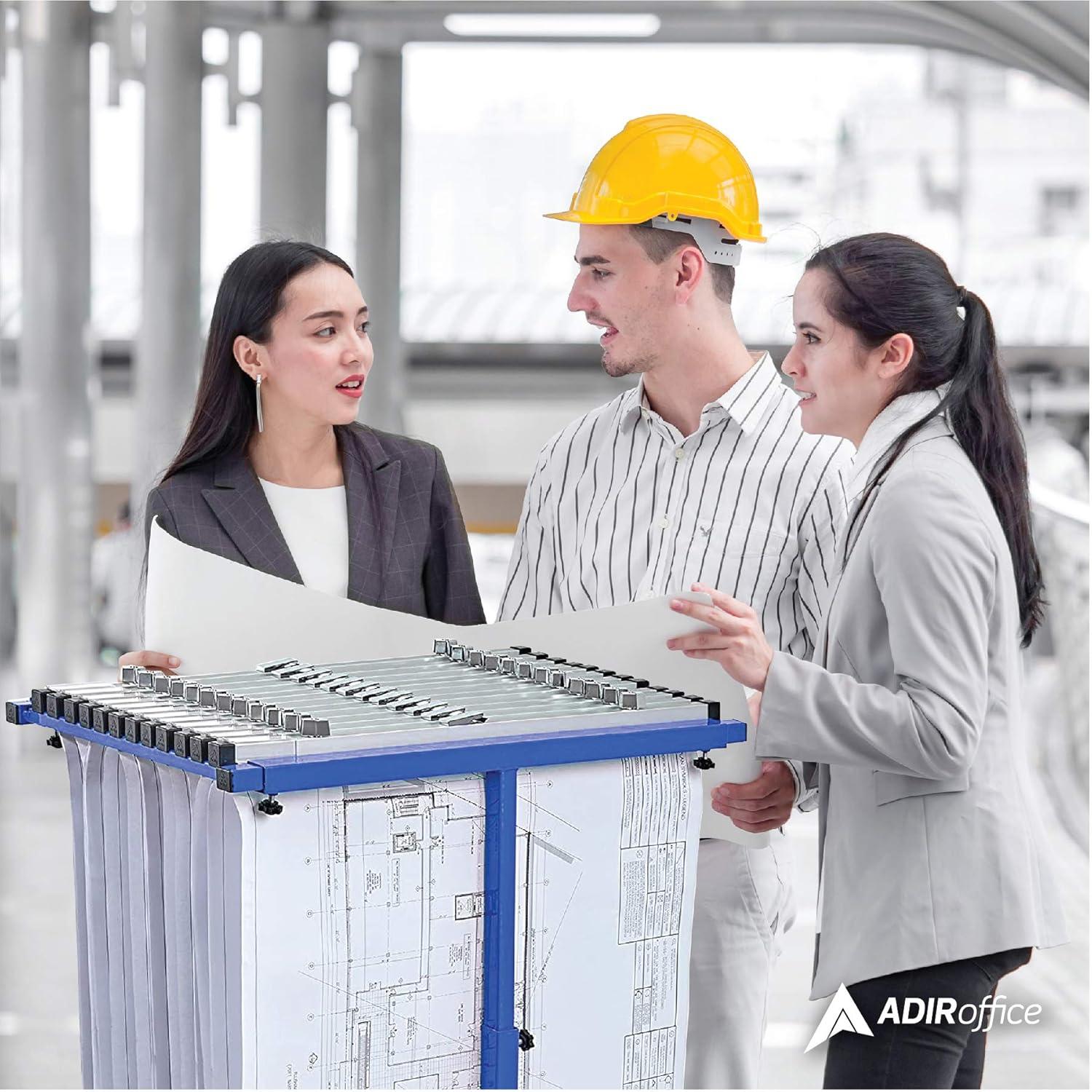 Adjustable Blue Solid Steel Mobile Blueprint Rack with Casters