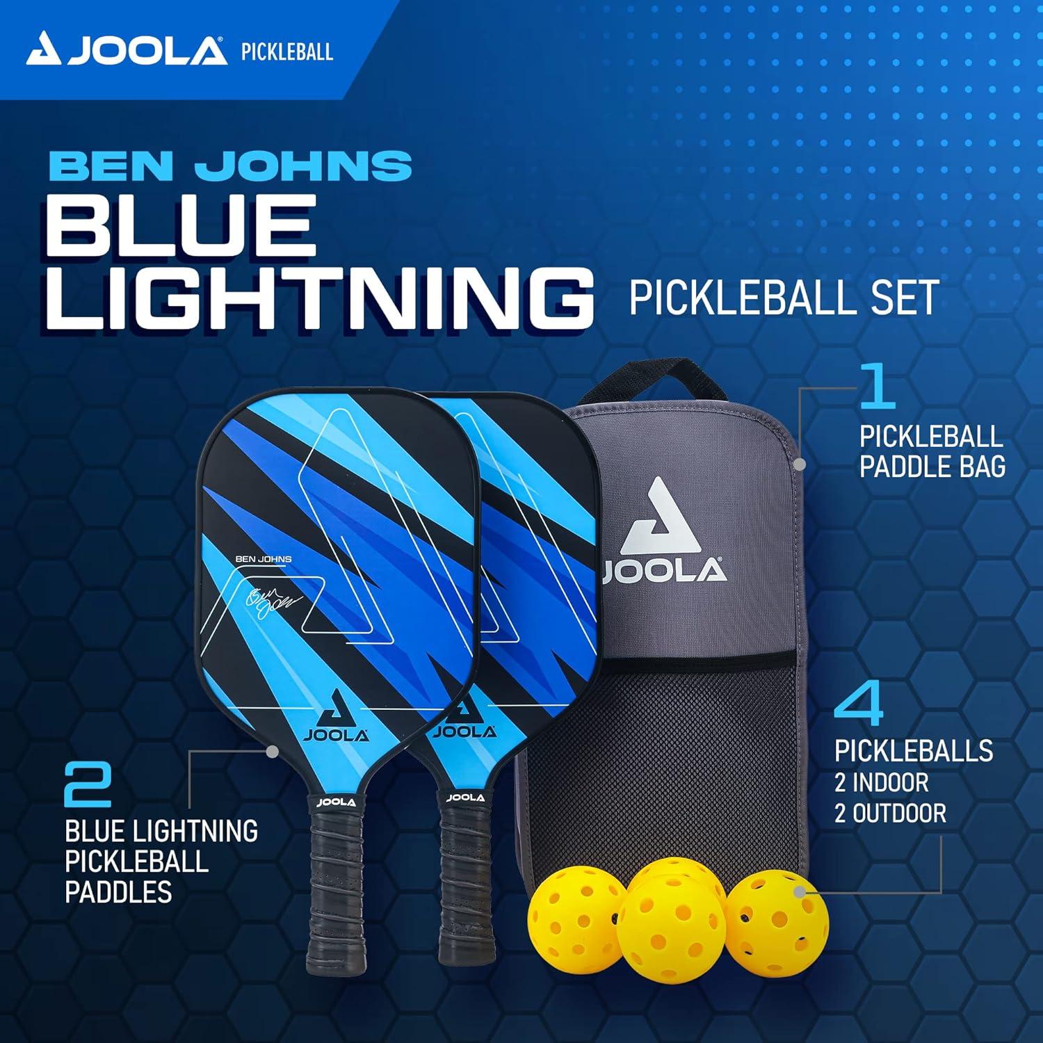 Joola USA JOOLA Ben Johns Pickleball Set w/ 2 Fiberglass Paddles - Includes 2 Indoor & 2 Outdoor Balls & Bag
