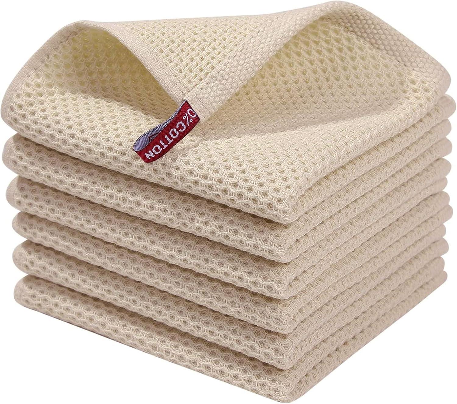 Beige 12"x12" Cotton Waffle Weave Kitchen Dish Cloths Set