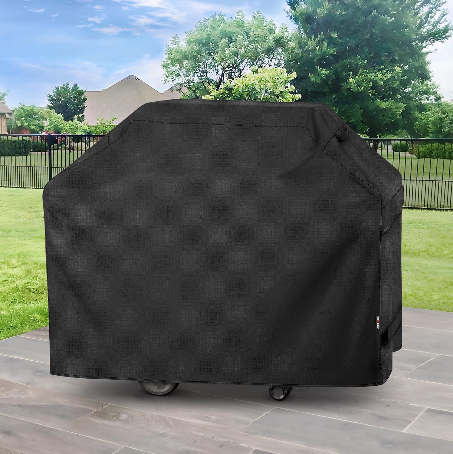 Unicook Gas Grill Cover 55 inch, Heavy Duty Waterproof BBQ Cover for Backyard Grill, Fade Resistant Outdoor Barbecue Cover, Fits Grills up to 52-in Wide