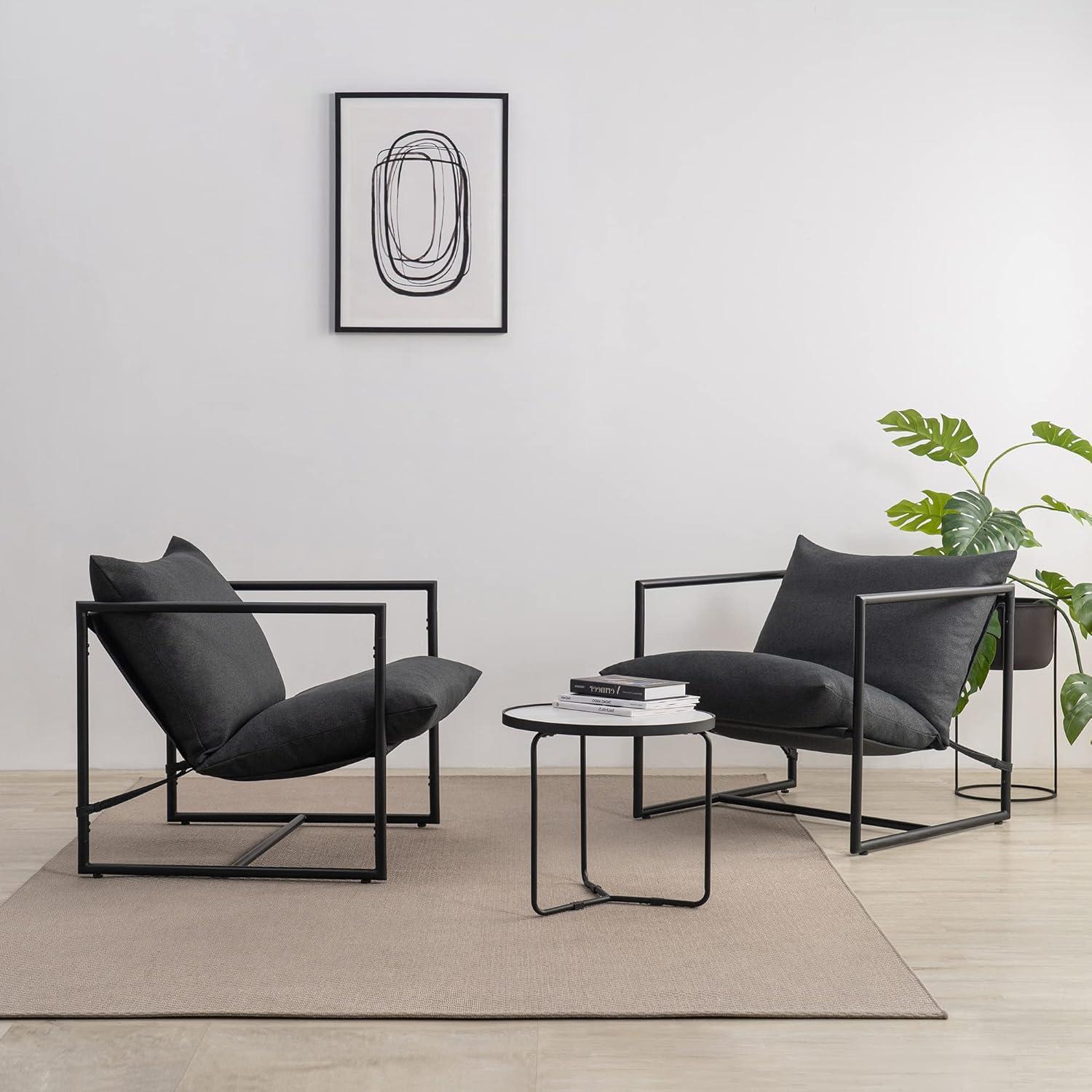 Zinus Aidan Metal Framed Indoor Sling Accent Chair, Dark Grey