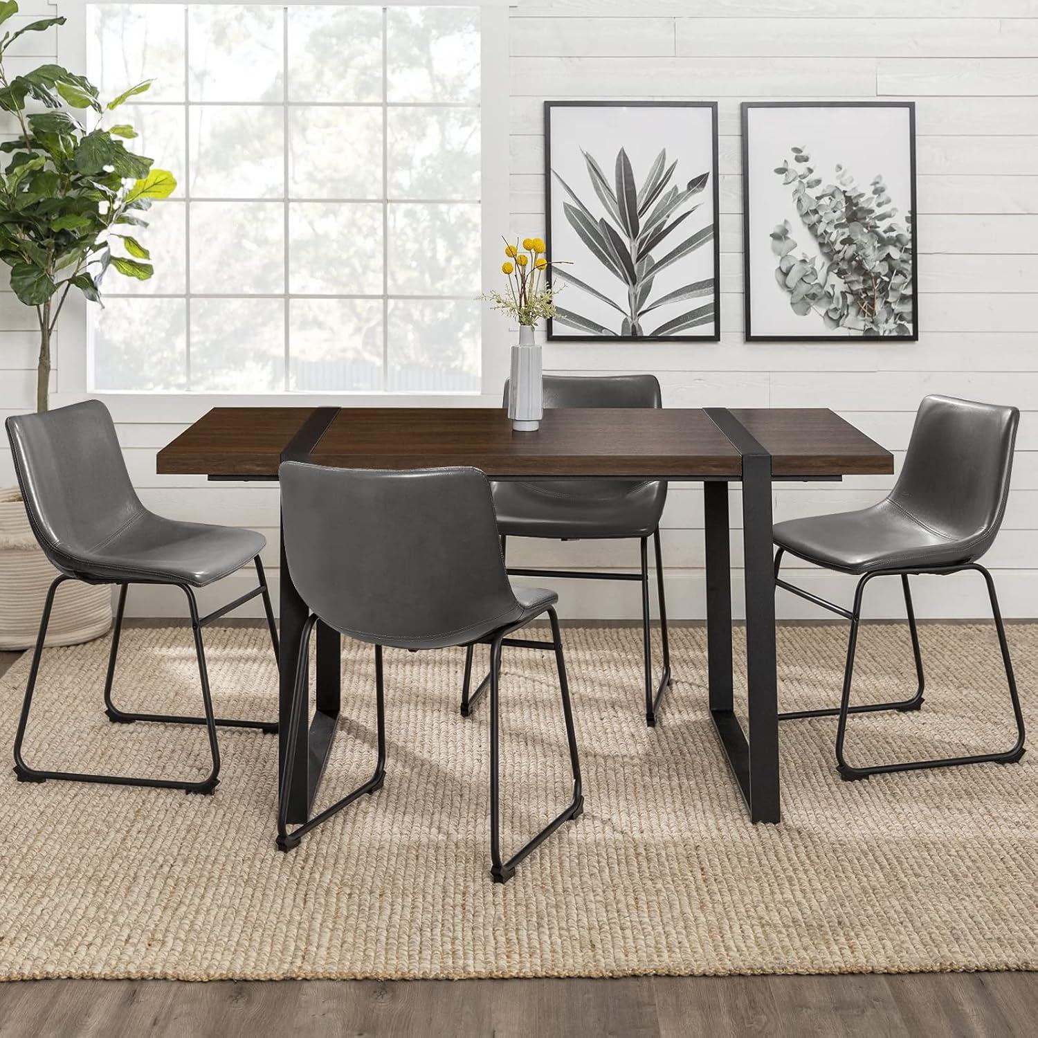 Gray Faux Leather Upholstered Dining Chairs with Metal Legs, Set of 2