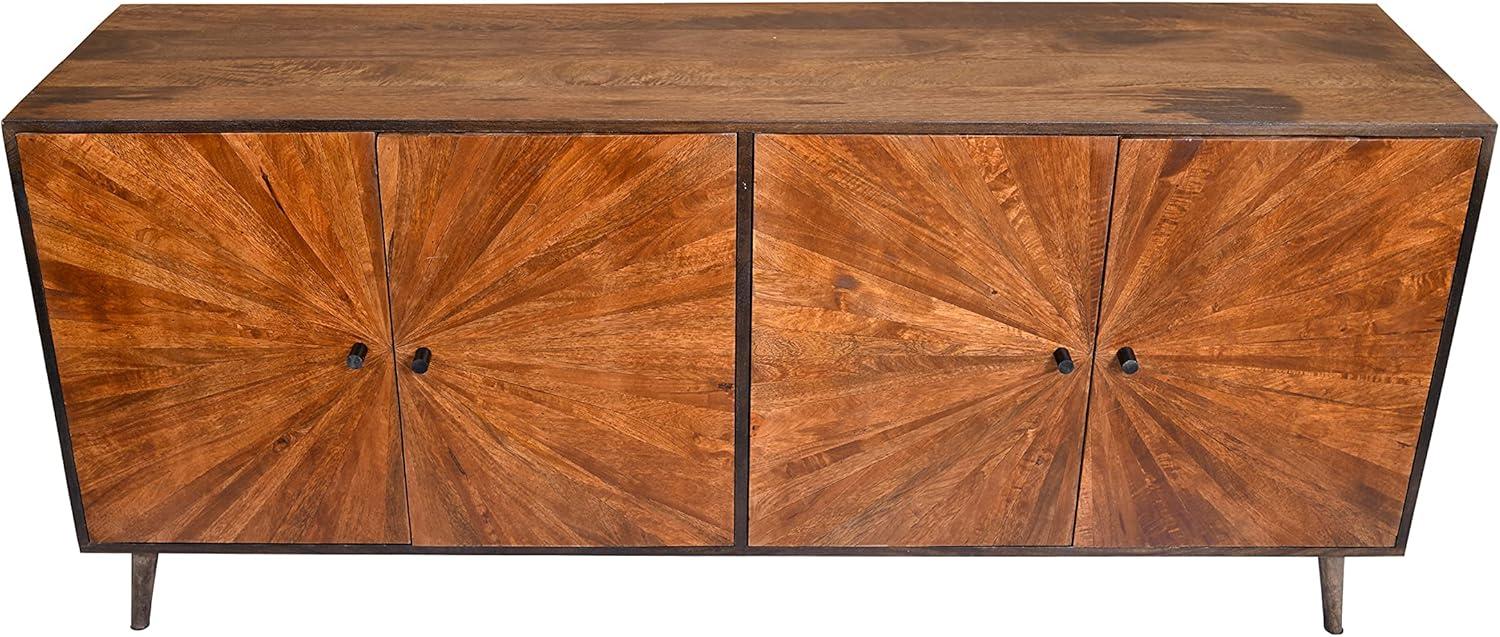 The Urban Port 65" Mango Wood Sideboard Buffet Cabinet Console 2 Door Sunburst Warm Brown