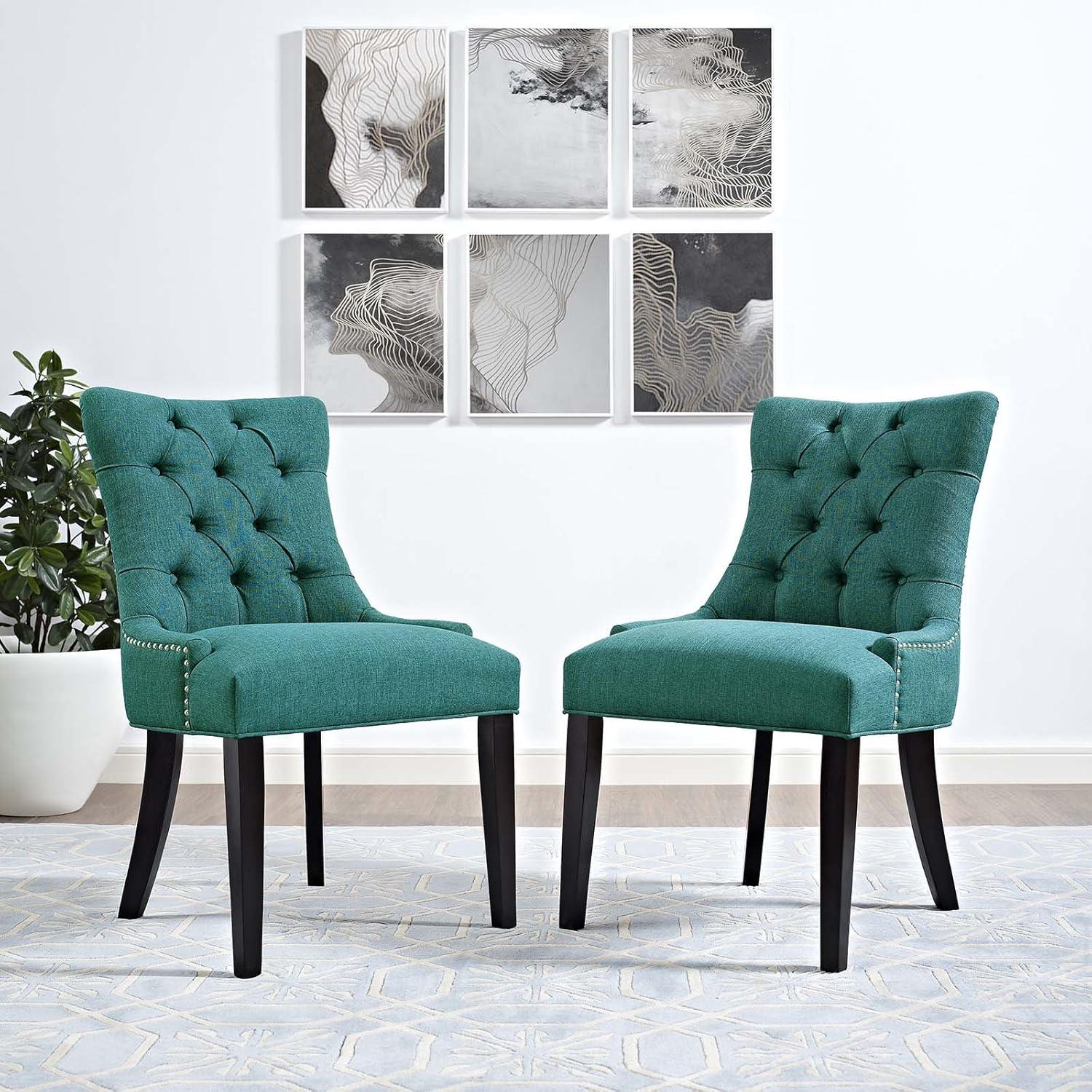 Modway Regent 20.5" Tufted Fabric Dining Side Chair in Teal & Black (Set of 2)