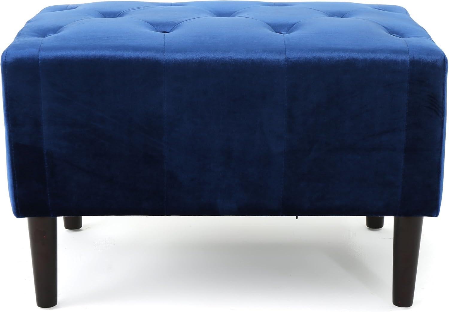 Kimiko Tufted Ottoman Navy - Christopher Knight Home: Modern Velvet Footstool, Wood Frame, Spot Clean
