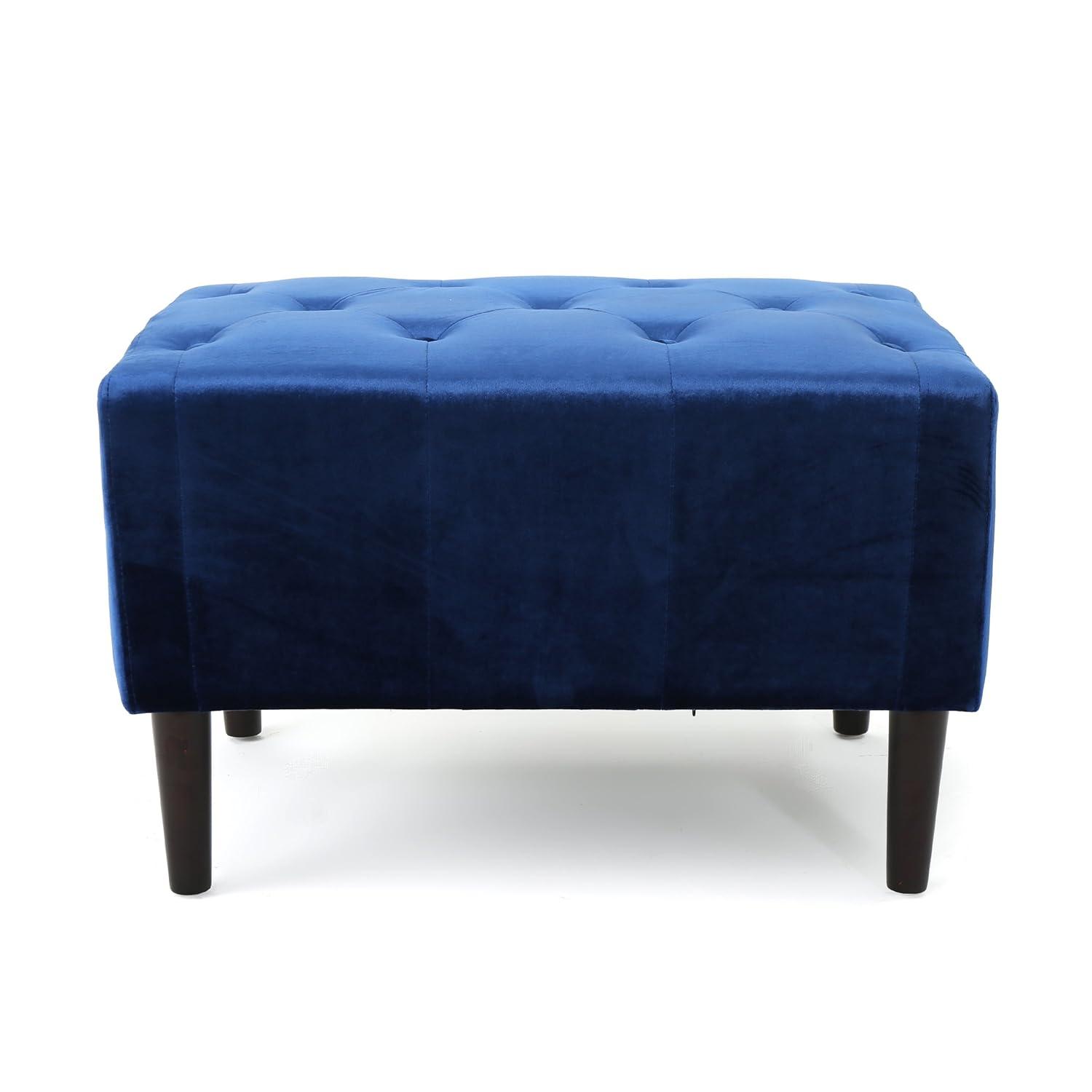 Kimiko Tufted Ottoman Navy - Christopher Knight Home: Modern Velvet Footstool, Wood Frame, Spot Clean