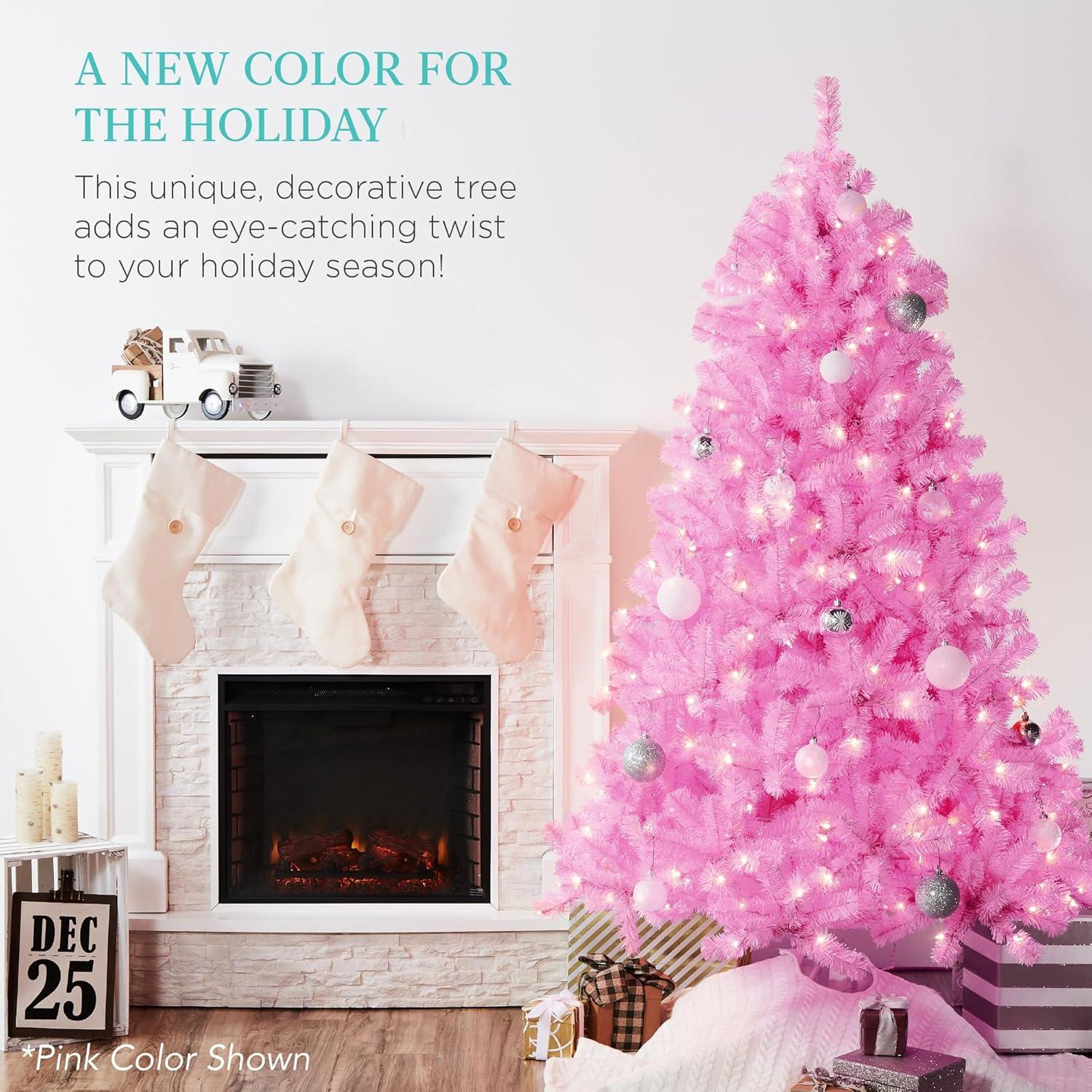 Best Choice Products Pre-Lit Lavender Christmas Tree, Artificial Full Holiday Decoration w/ Incandescent Lights