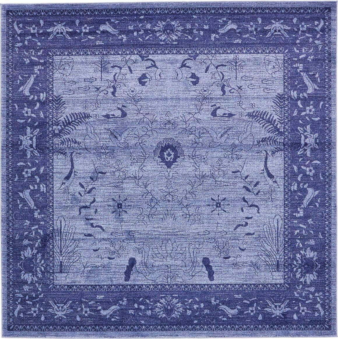 Unique Loom La Jolla Collection Area Rug - Floral (8' Square Blue/Navy Blue)
