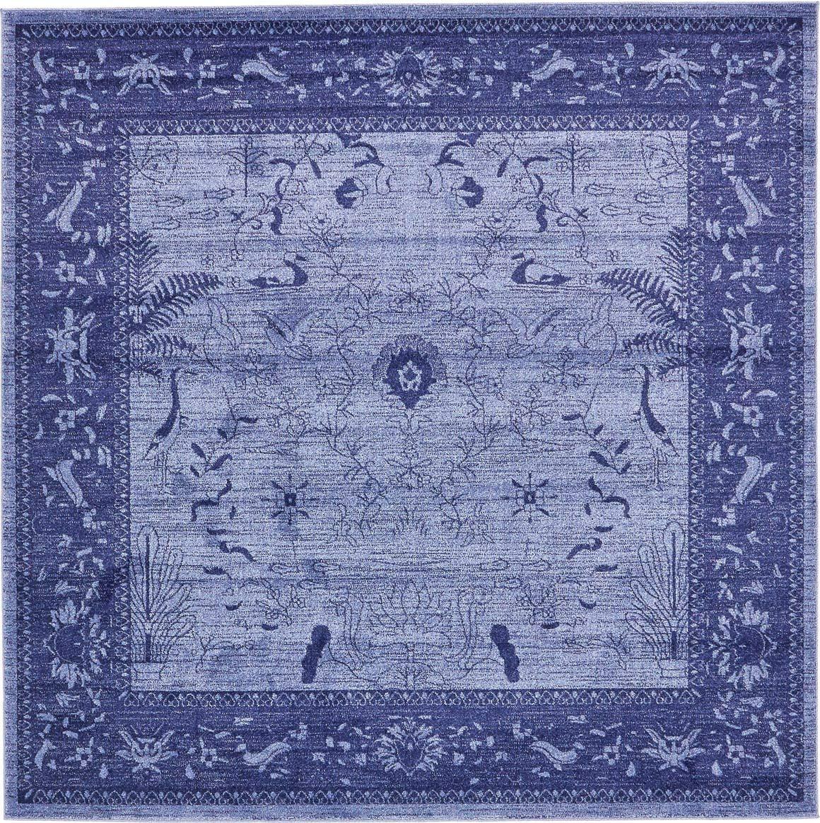 Unique Loom La Jolla Collection Area Rug - Floral (8' Square Blue/Navy Blue)