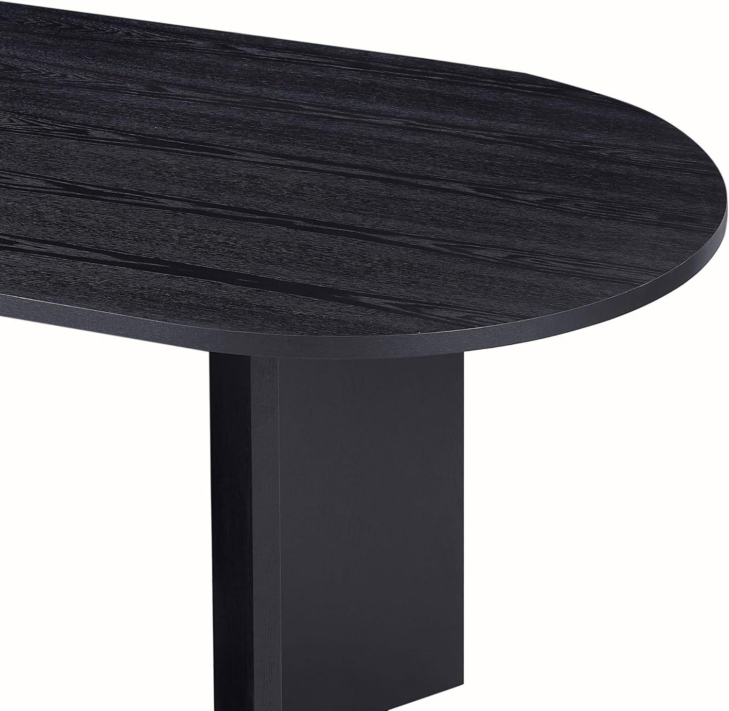 78" Black Oval Dining Table for 6 8 Person Wooden Kitchen Table Wood Dining Room Table Curved Meeting Tables Oval Conference Table with Wood Butterfly Base for Office
