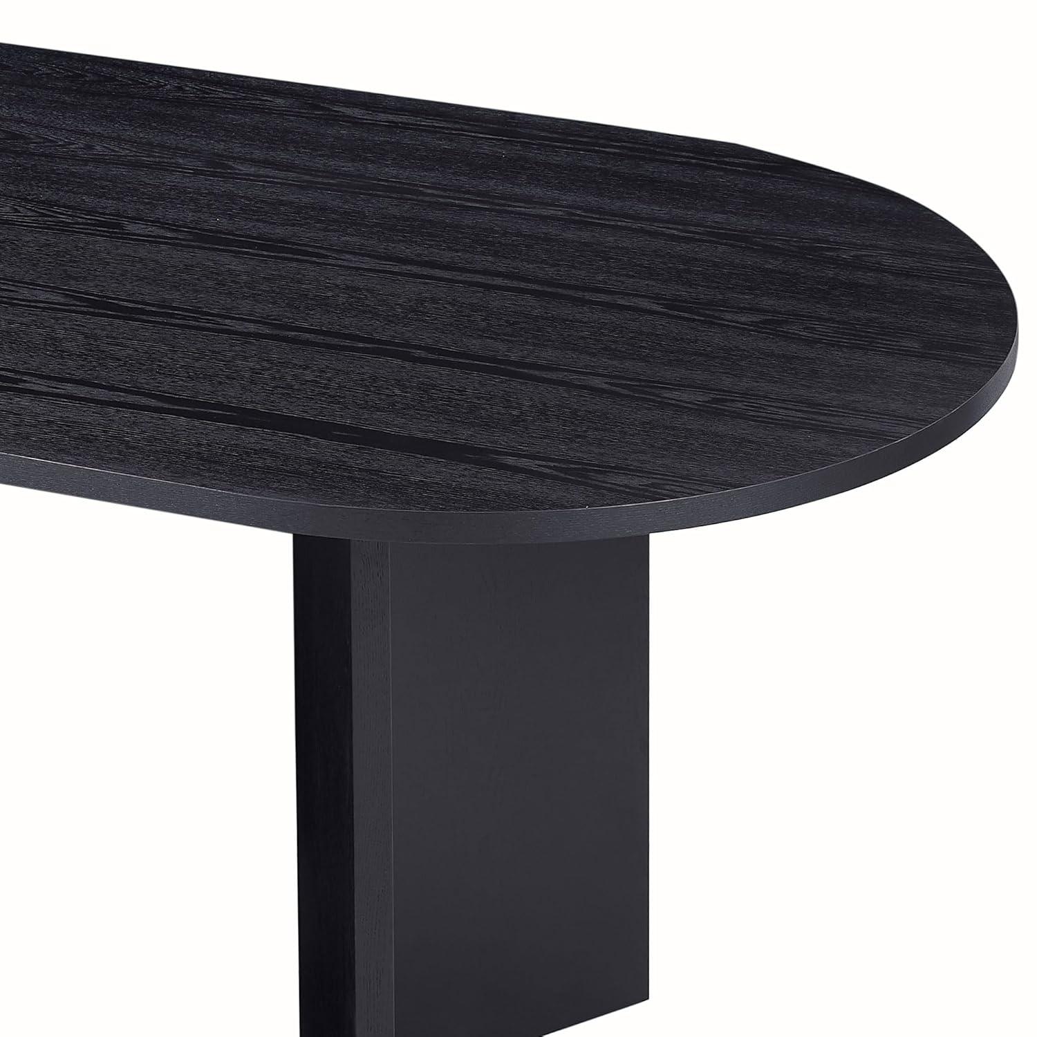 78" Black Oval Dining Table for 6 8 Person Wooden Kitchen Table Wood Dining Room Table Curved Meeting Tables Oval Conference Table with Wood Butterfly Base for Office