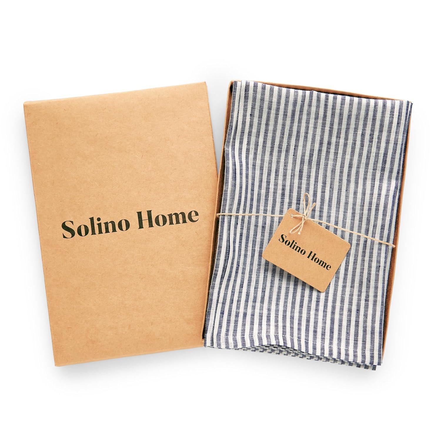 Solino Home Narrow Stripe - 100% Pure Linen Dinner Napkins (Set of 4)