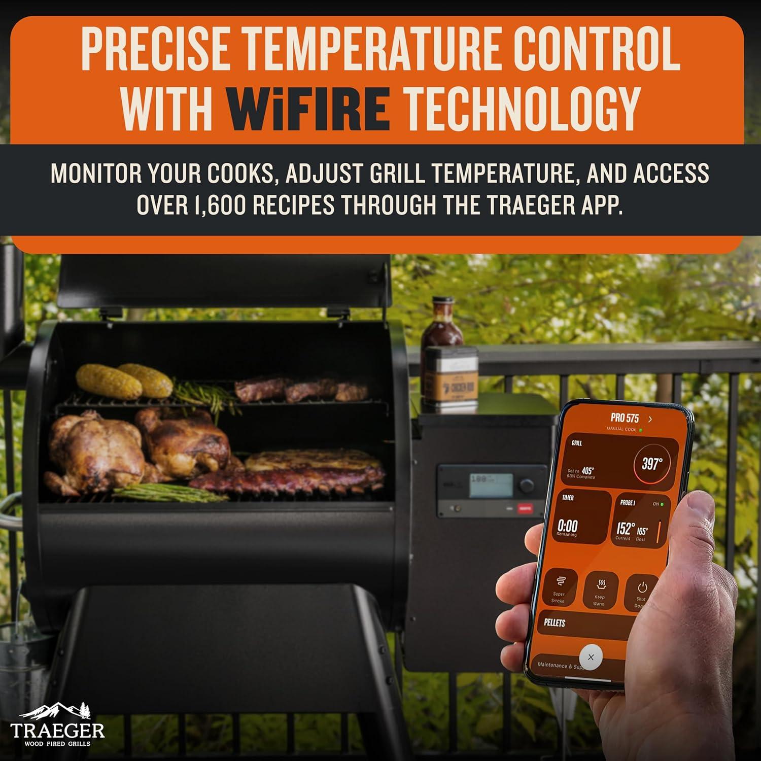 Black Steel WiFi-Enabled Wood Pellet Smoker Grill