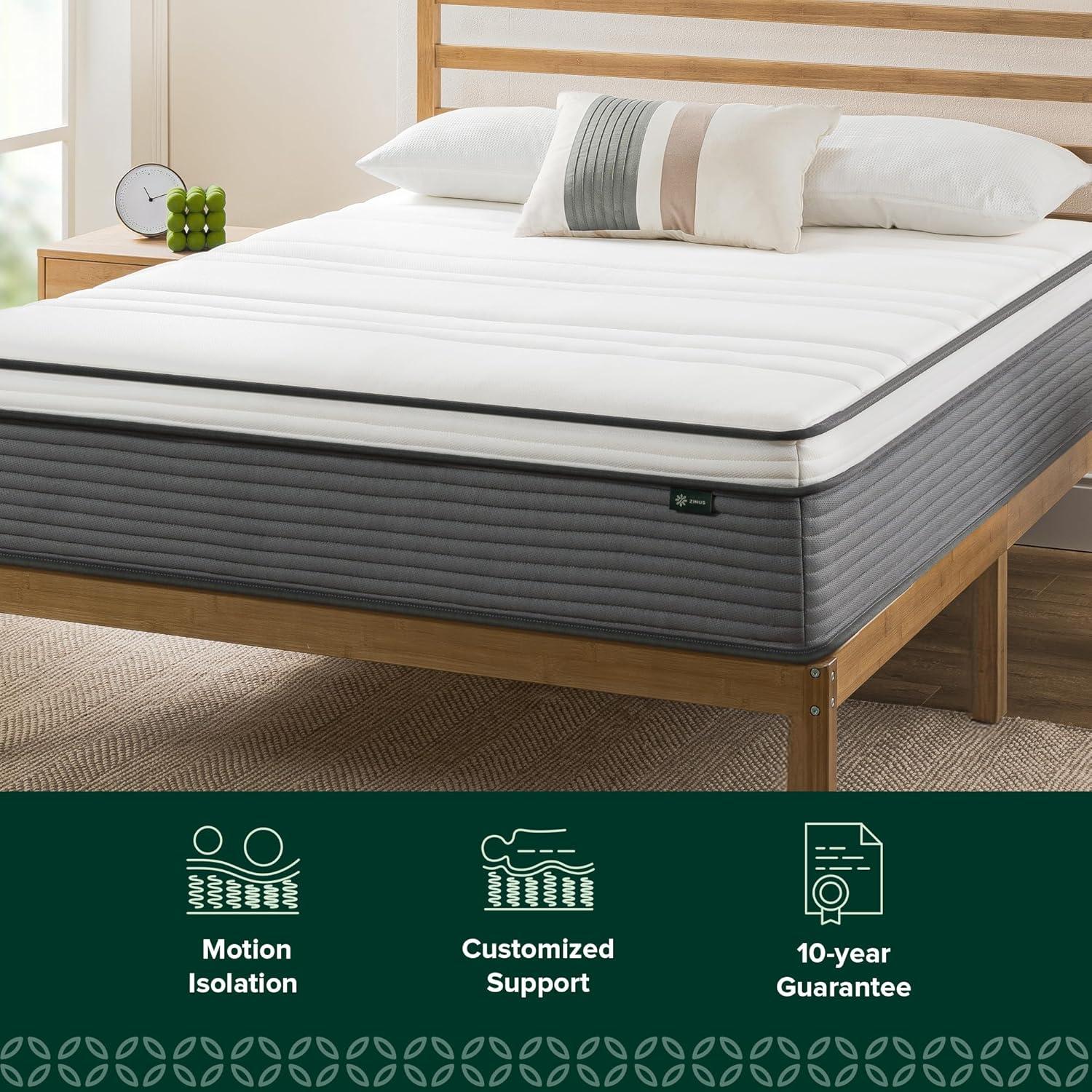 ZHENYING 10 Inch True Support Hybrid Mattress [New Version], Queen, Fiberglass Free, Medium Feel, Motion Isolation, Certified Safe Foams & Fabric, Mattress in A Box