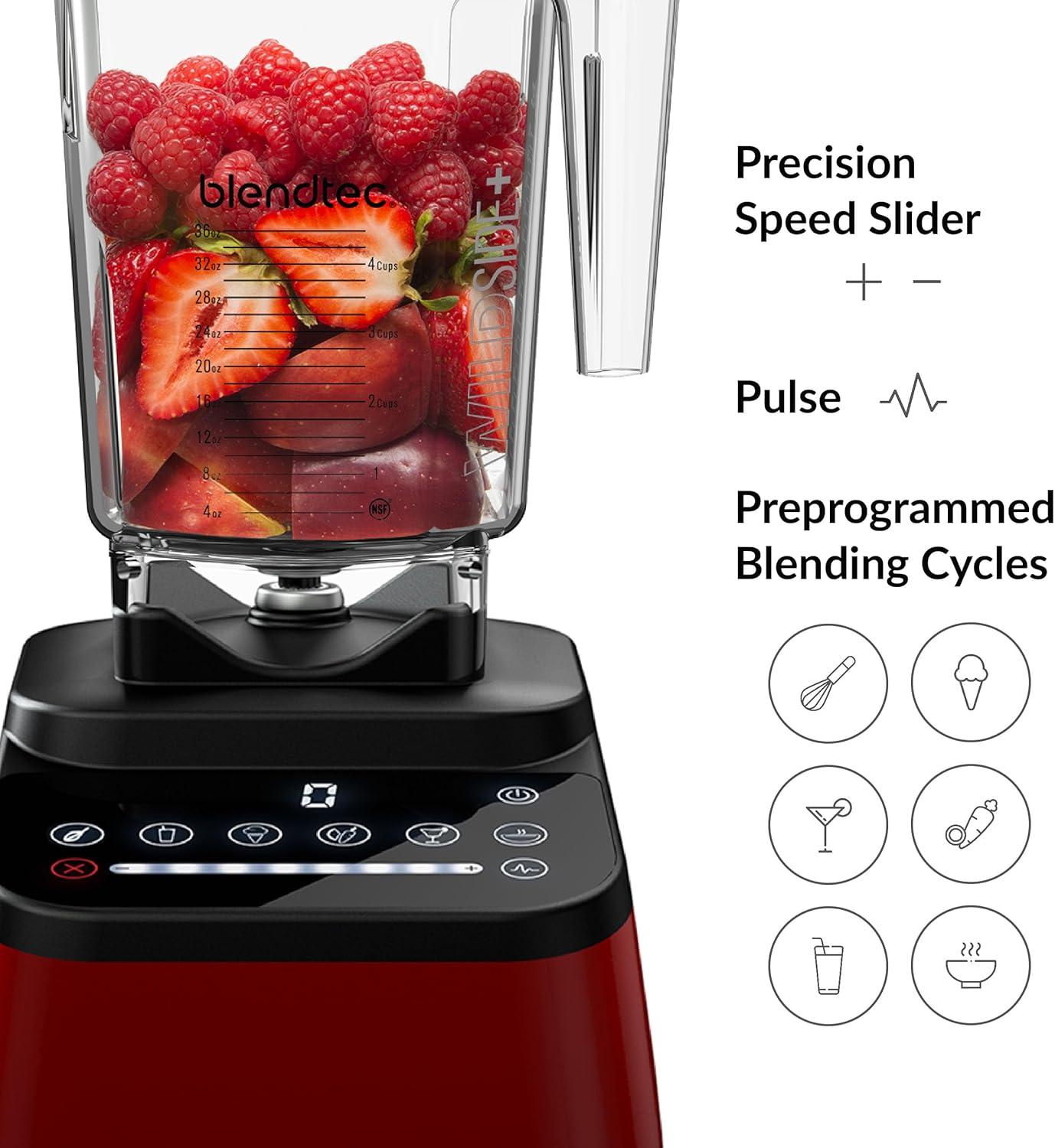 Blendtec Licuadora Original Designer Series y Frasco WildSide+ de 90 oz - Paquete de Licuadora de Cocina - Rojo
