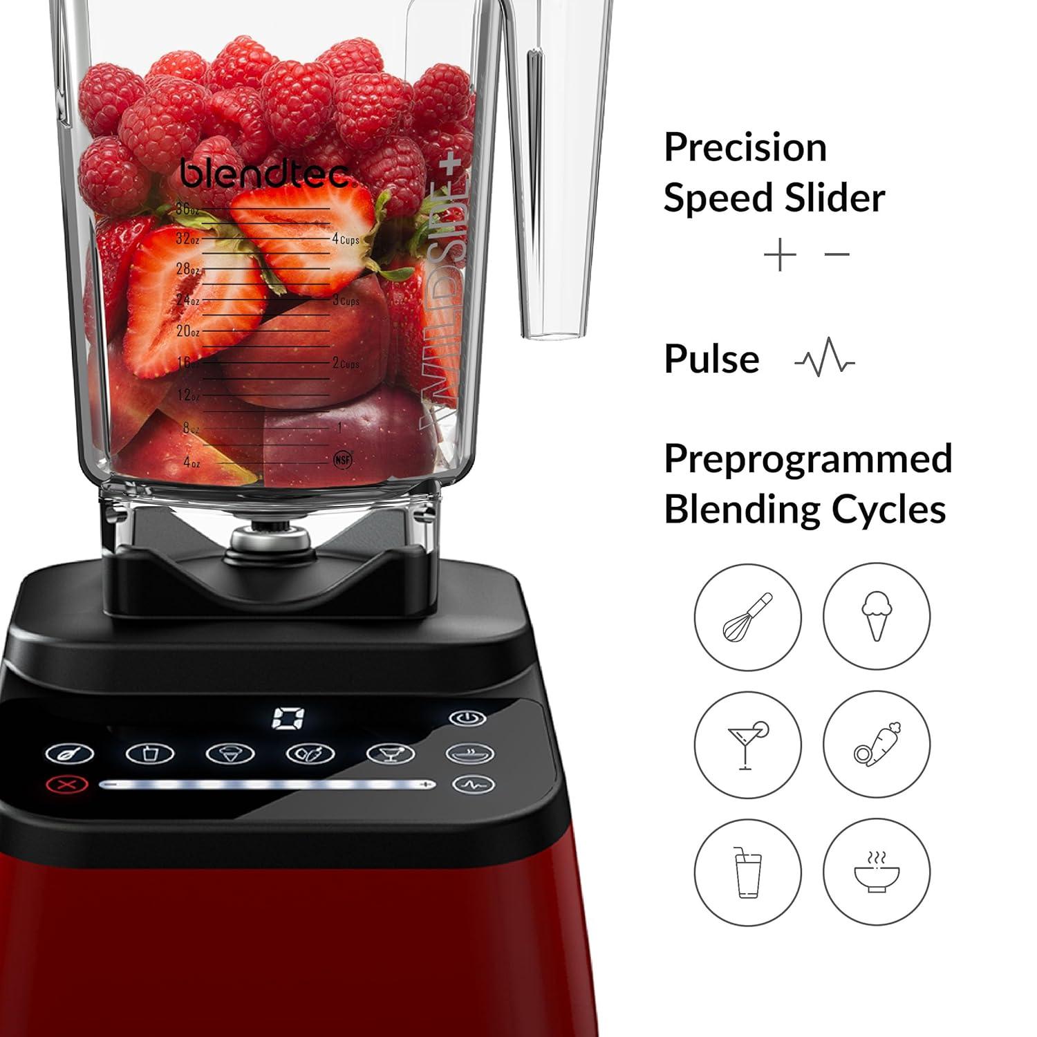 Blendtec Licuadora Original Designer Series y Frasco WildSide+ de 90 oz - Paquete de Licuadora de Cocina - Rojo