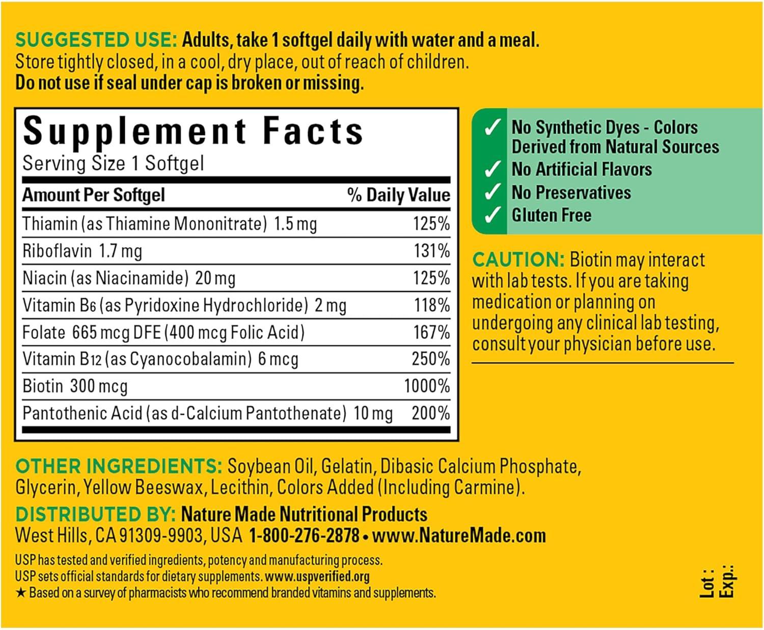 Nature Made Super B Energy Complex, Dietary Supplement for Brain Cell Function Support, 160 Softgels, 160 Day Supply (Packaging May Vary)