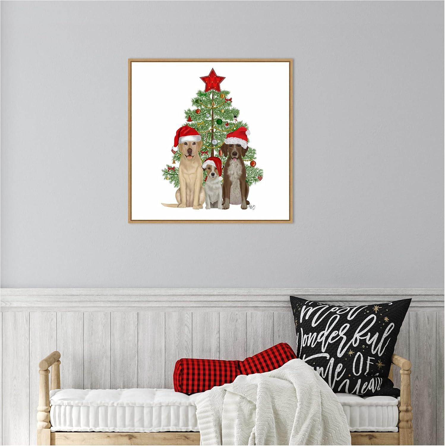 Amanti Art Christmas Dog Trio Tree Framed Canvas Wall Art Print