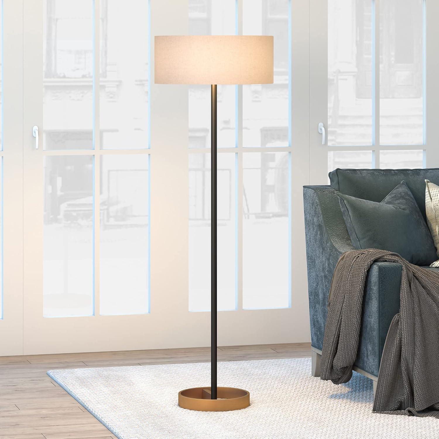 Henn&Hart 20" Matte Black/Brass Metal/Fabric Floor Lamp