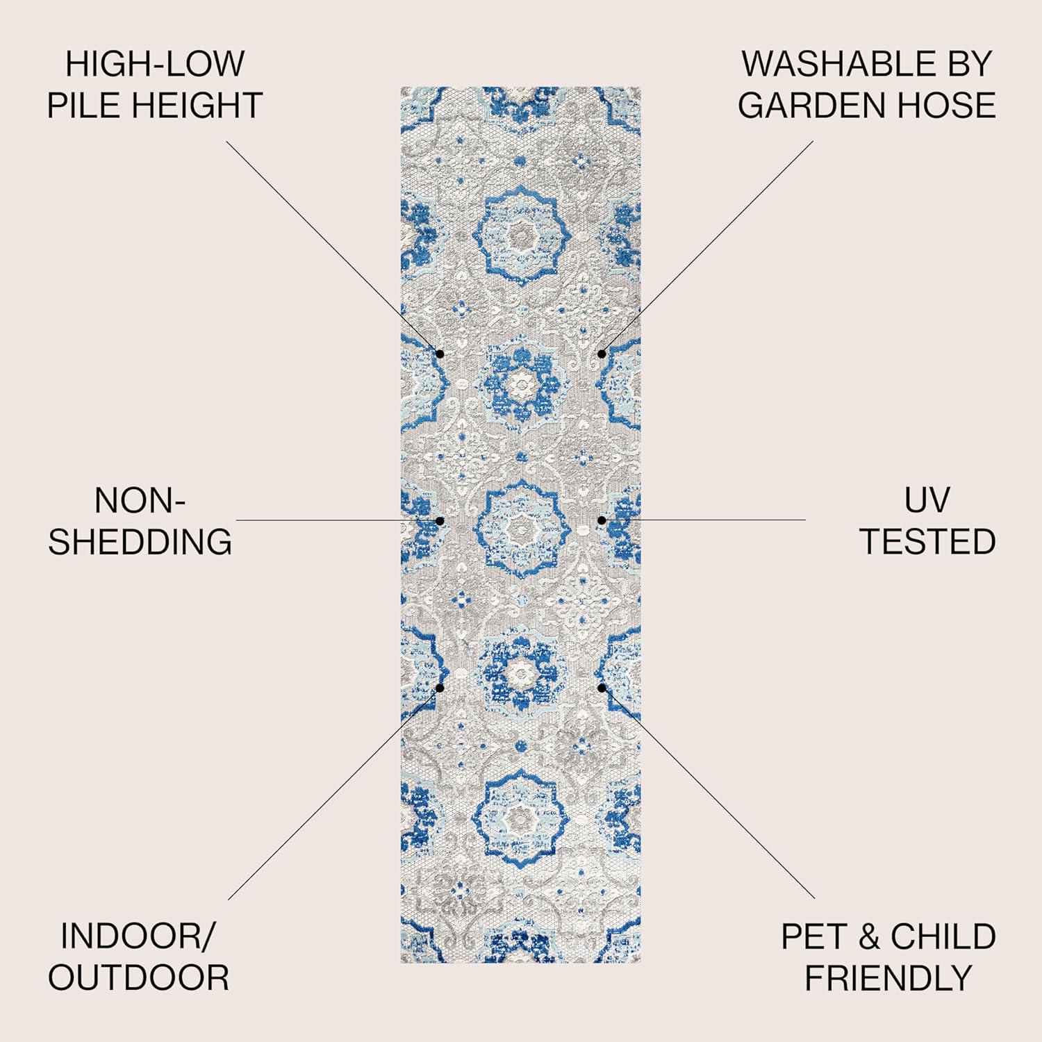 4'x6' Mediterranean Medallion Indoor/Outdoor Area Rug, Blue/Gray - JONATHAN Y